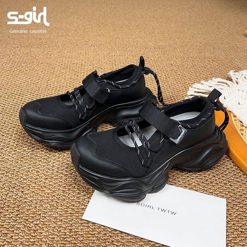 SGIRL TWTW厚底透气老爹鞋女2025夏季新款镂空魔术贴休闲运动鞋潮