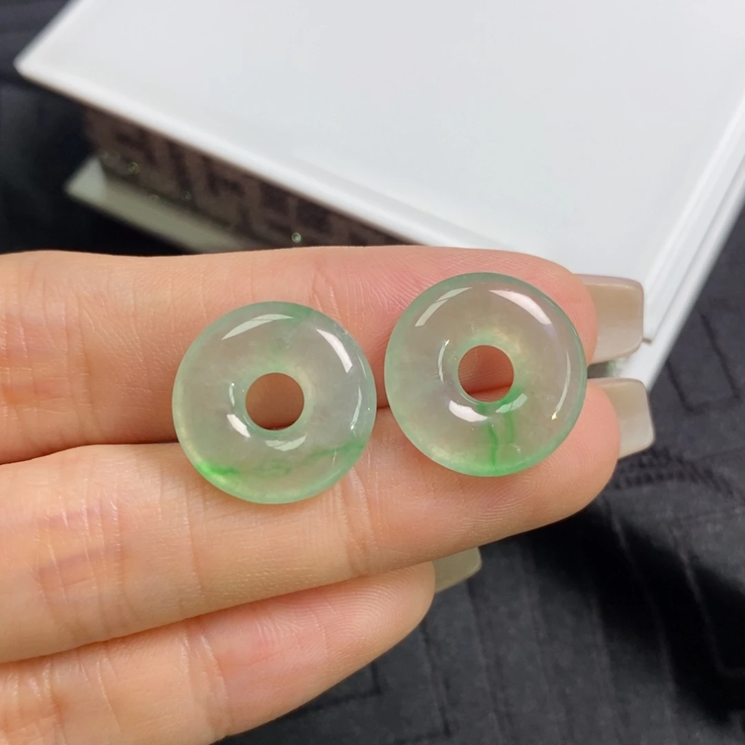 未镶嵌翡翠耳饰飘金丝绿甜甜圈