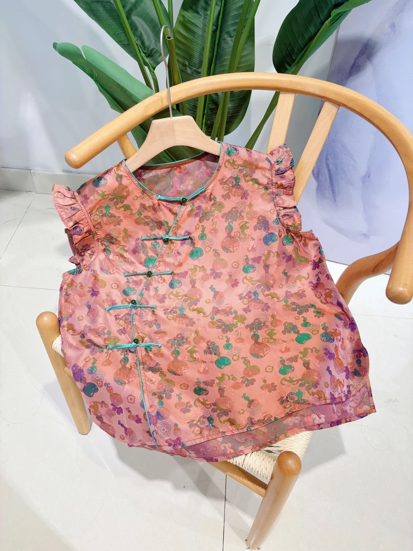 DY2871樱美嘉100桑蚕丝宋锦香云纱新中式无袖花边袖马甲