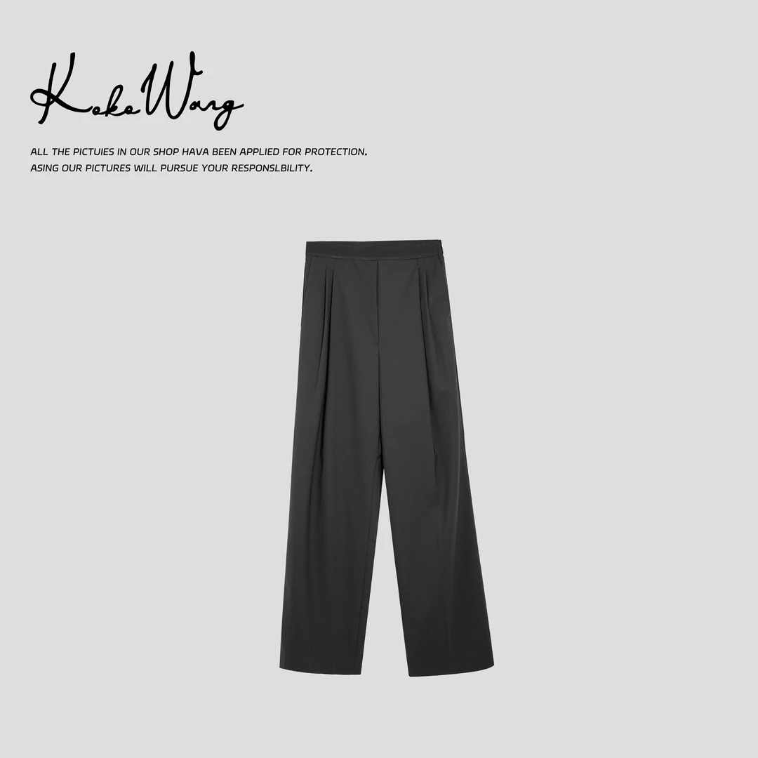 KOKO WANG早春男友风羊毛混纺高腰阔腿显瘦百搭西裤544924L19K41