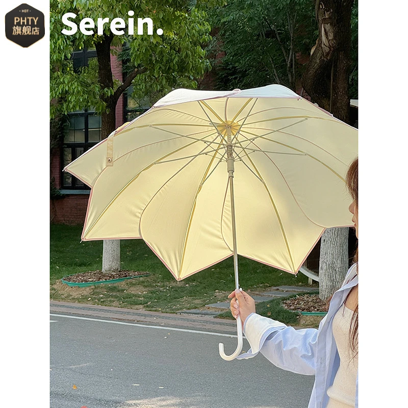 韩系自动花瓣长柄伞晴雨伞两用女加大加固抗风折叠便携高颜值雨伞
