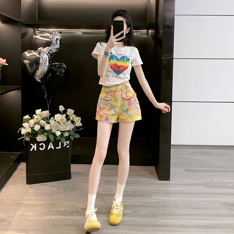 夏季欧货时尚新款套装女夏洋气减龄显瘦休闲恤阔腿短裤两件套潮