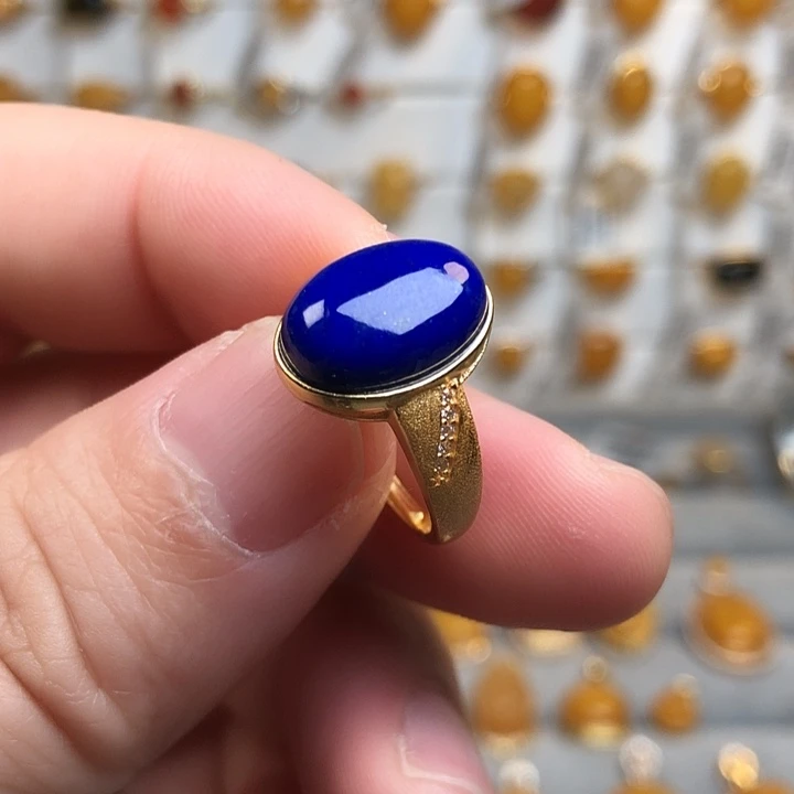 青金石银S925镀金镶嵌戒指
