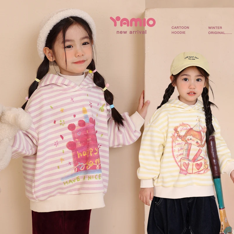 YAMIO杨梅家2025冬季新款儿童女童装加绒加厚竹节棉结卫衣CF4048