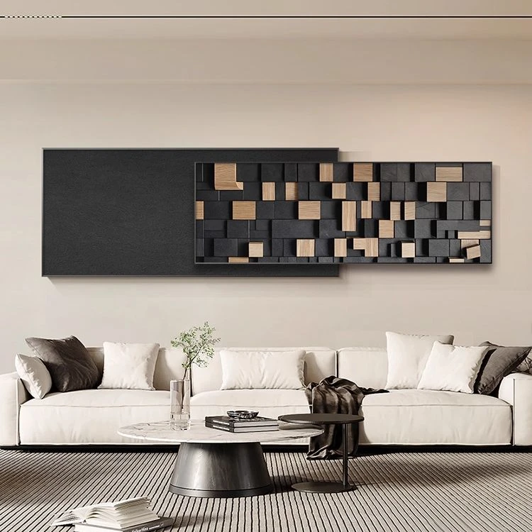 侘寂风客厅装饰画立体几何沙发背景墙挂画高级感肌理叠加壁画新款