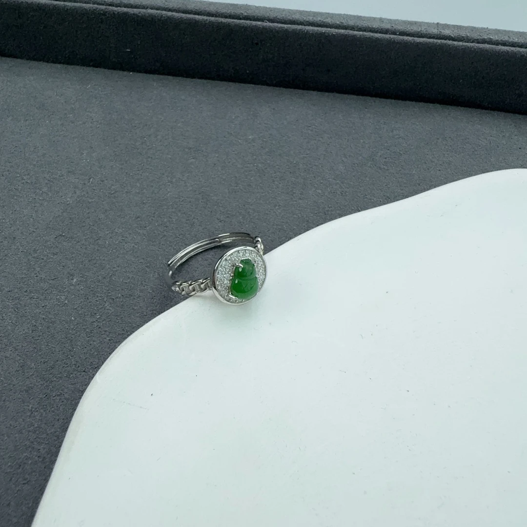 满绿翡翠葫芦戒指S925银