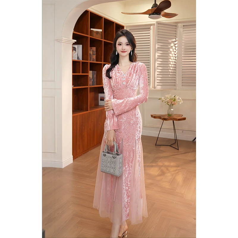 【香香定制】新款法式褶皱收腰印花收腰时尚气质连衣裙28004