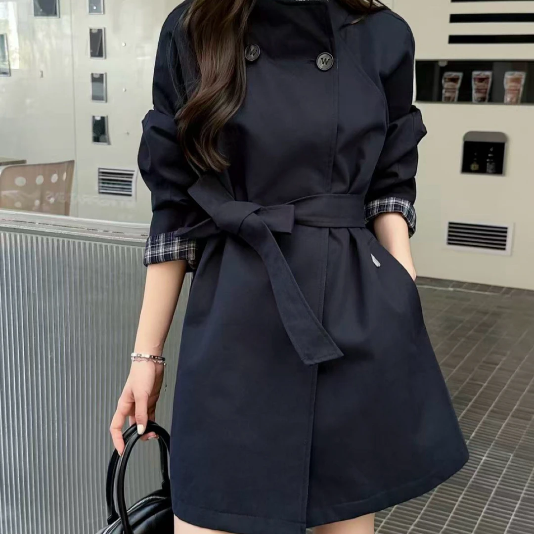 长款风衣百分之百棉黑色