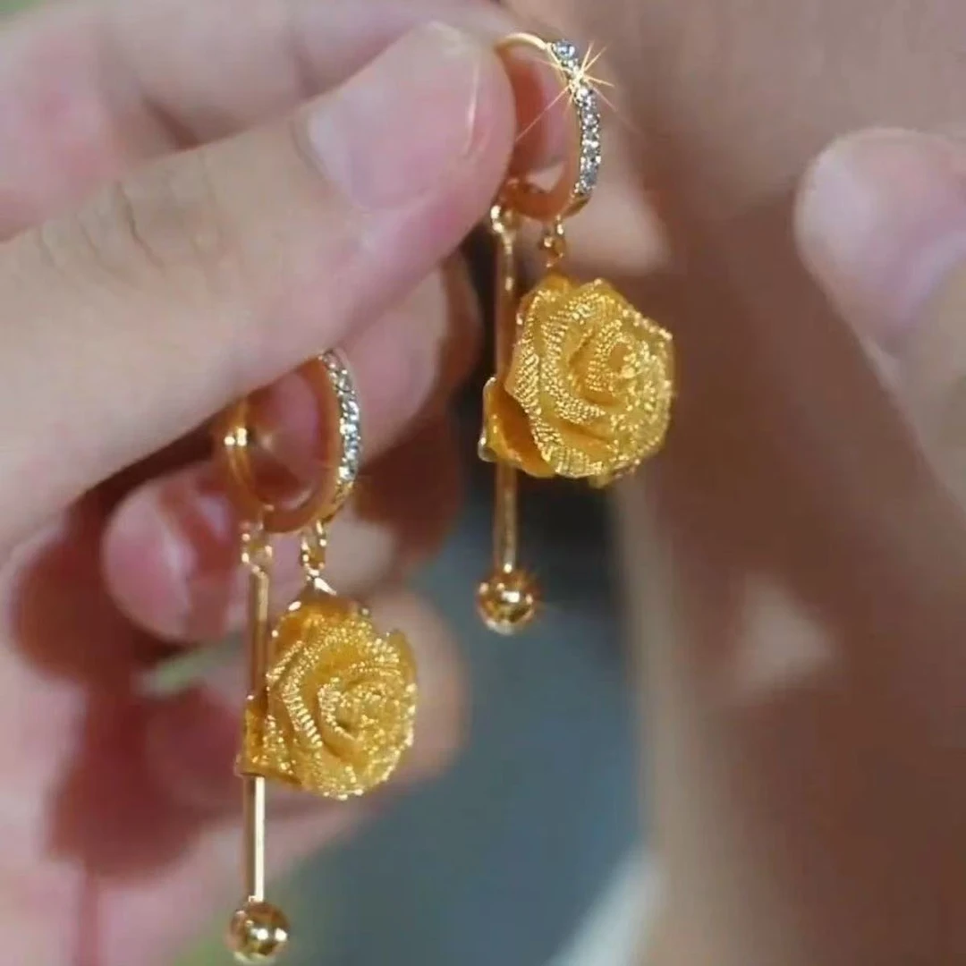 恣睢 锌合金耳饰 R235新款玫瑰花气质百搭款耳环