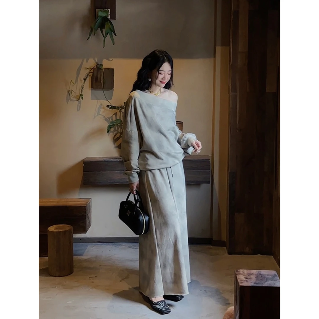 【云c的专属】三吉黑花 【叙归】一整套入秋穿搭早秋氛围斜肩套装减龄