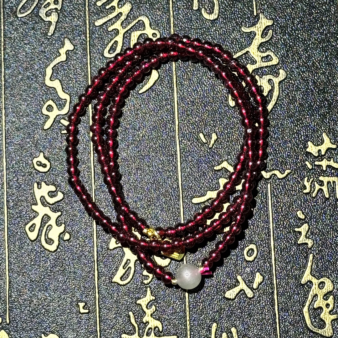 《抖音基地质检发货》石榴石+和田玉+福挂手串M21