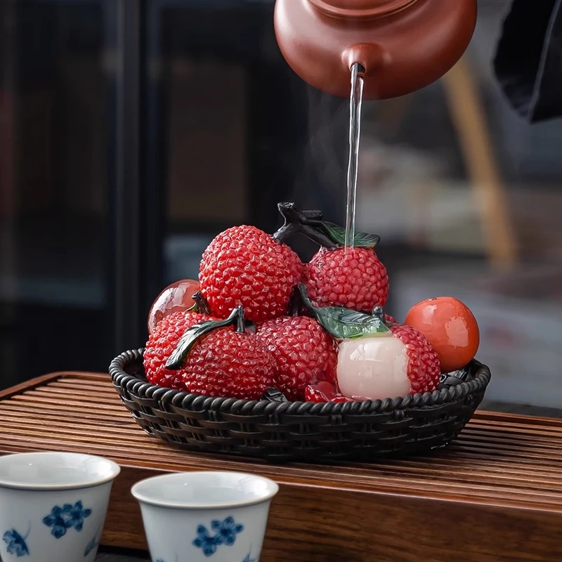 创意变色荔枝茶宠可养茶玩水果树脂摆件功夫茶具茶道配件