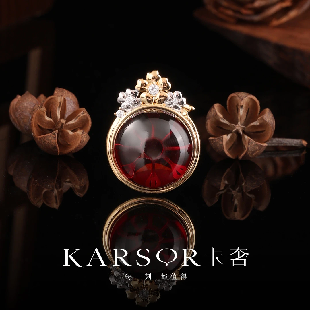 KARSOR/卡奢S925银镀金镶 血珀 项链 X3583