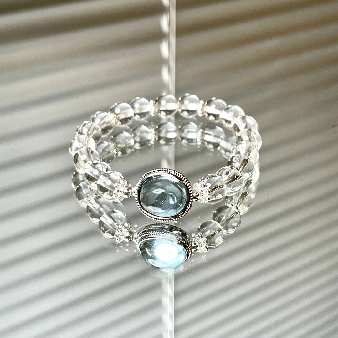 【艾莎mini】海蓝宝蛋面白水晶7-8mm手串面小仙多样性发其一