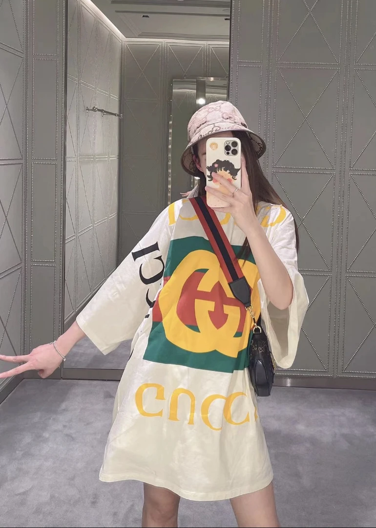 99新 GUCCI/古驰 双G印花logo短袖T恤 XXS码 13346205