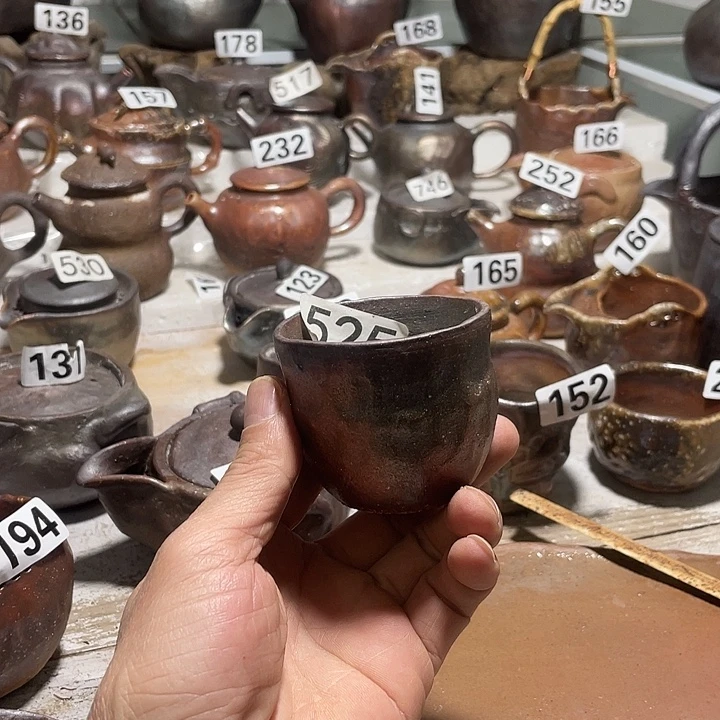 纯手工捏制柴烧茶具