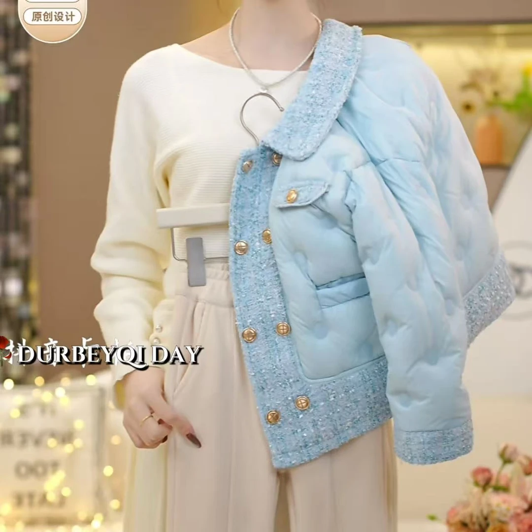 女童2025冬季新款韩版纯色单排扣外套翻领加厚羽绒棉服5907