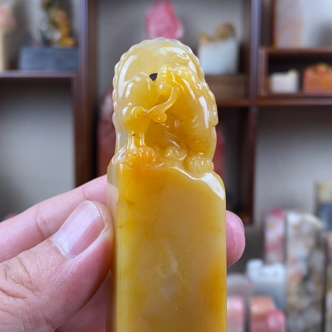 巴林石印石巴林石手工雕古兽钮章