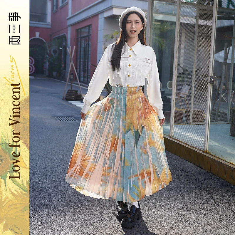 两三事梵高文艺 炽葵绮绘 向日葵高腰半身裙S25CKB486