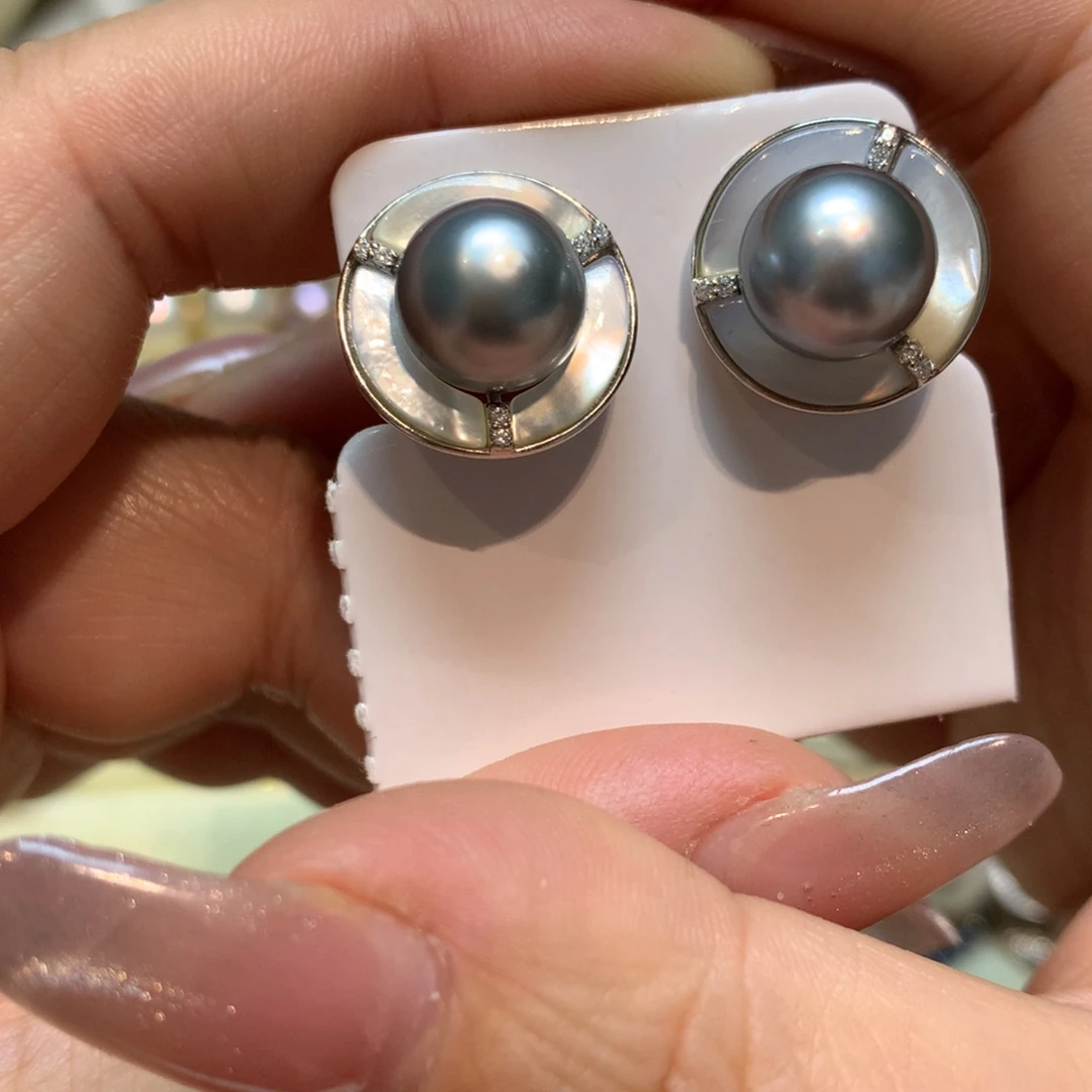 海水珍珠耳饰银S925镶嵌