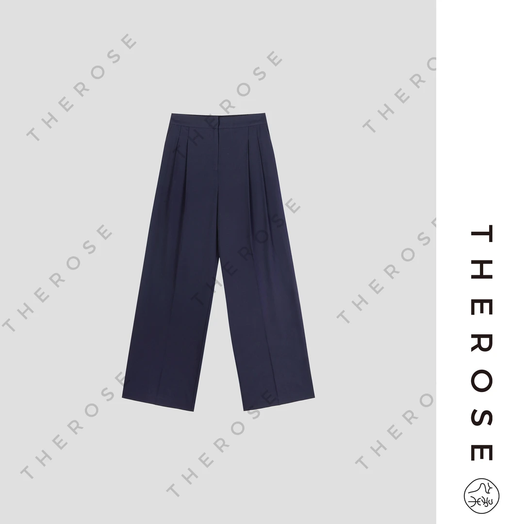 之柔【冰蓝裤】舒适百搭弹力桑蚕丝休闲阔腿裤简约垂坠宽松女士长裤