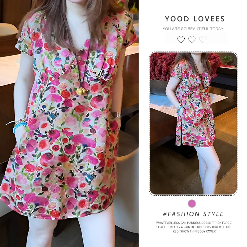 油画少女甜美纯欲花朵开叉短袖衬衫2025夏季新款气质显瘦中式上衣