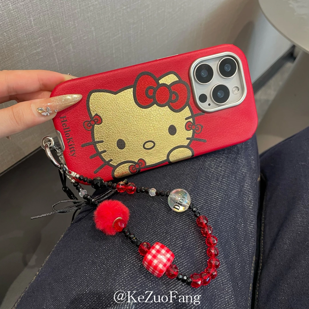 新年红金色kitty猫咪手机壳适用苹果16promax可爱保护套14防摔13