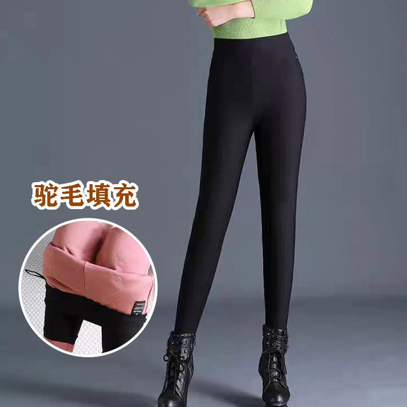 LN 驼毛填充显瘦小黑裤女冬