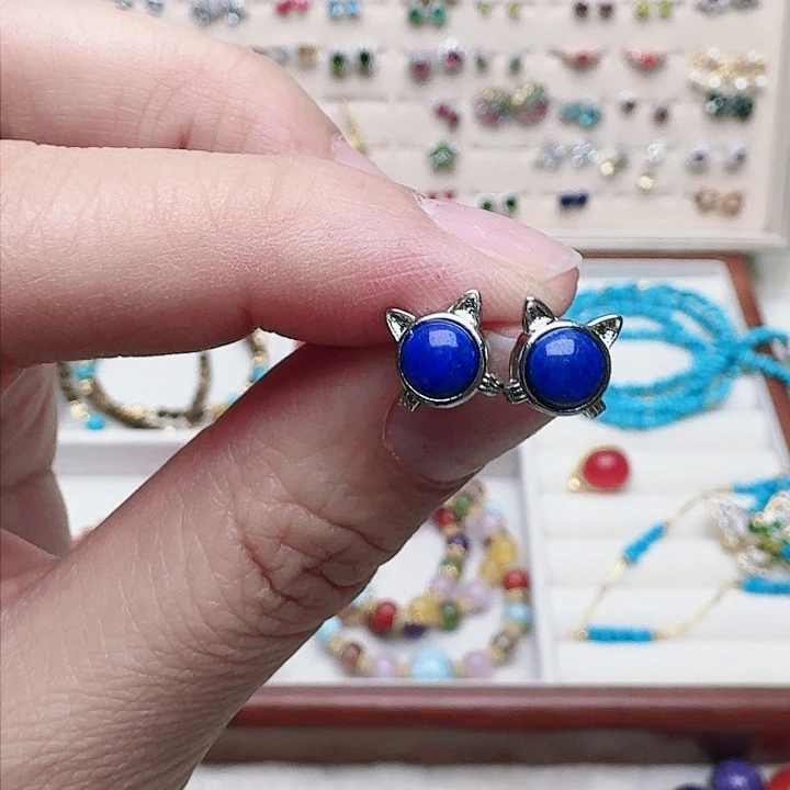 青金石耳饰未镶嵌耳钉