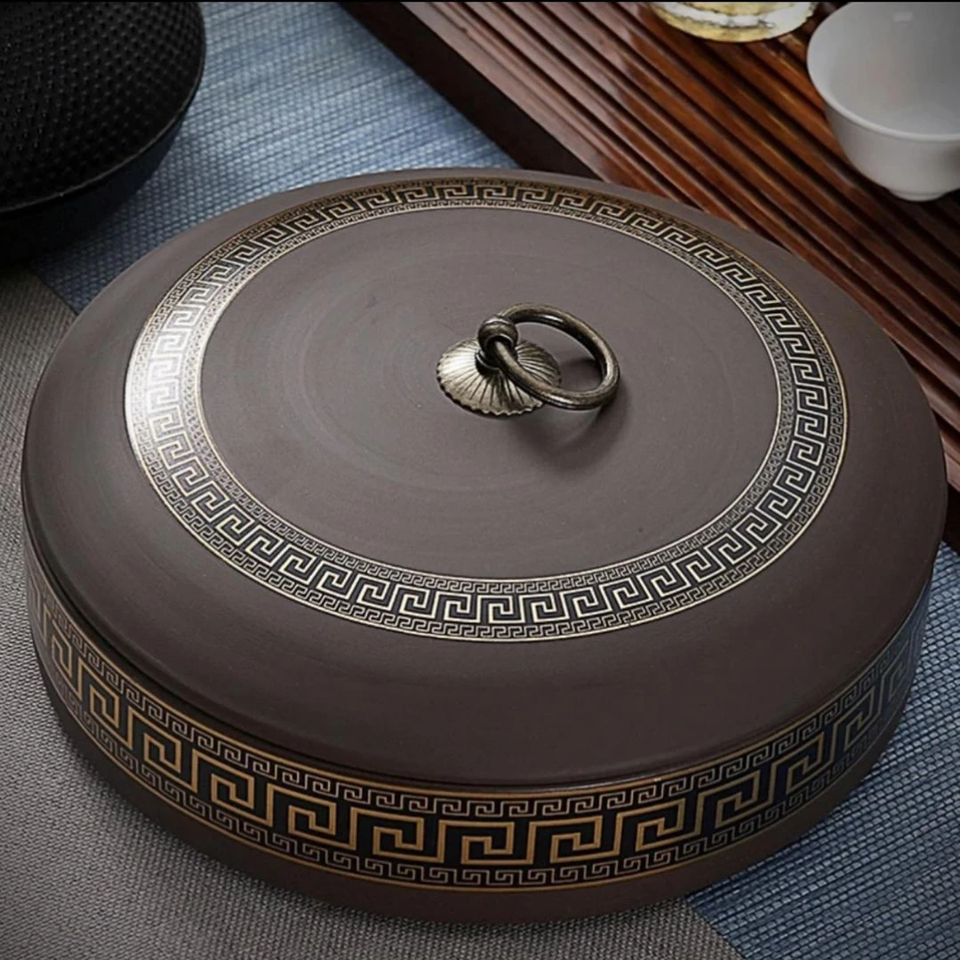 紫砂茶饼罐直径21厘米陶瓷茶叶罐密封罐