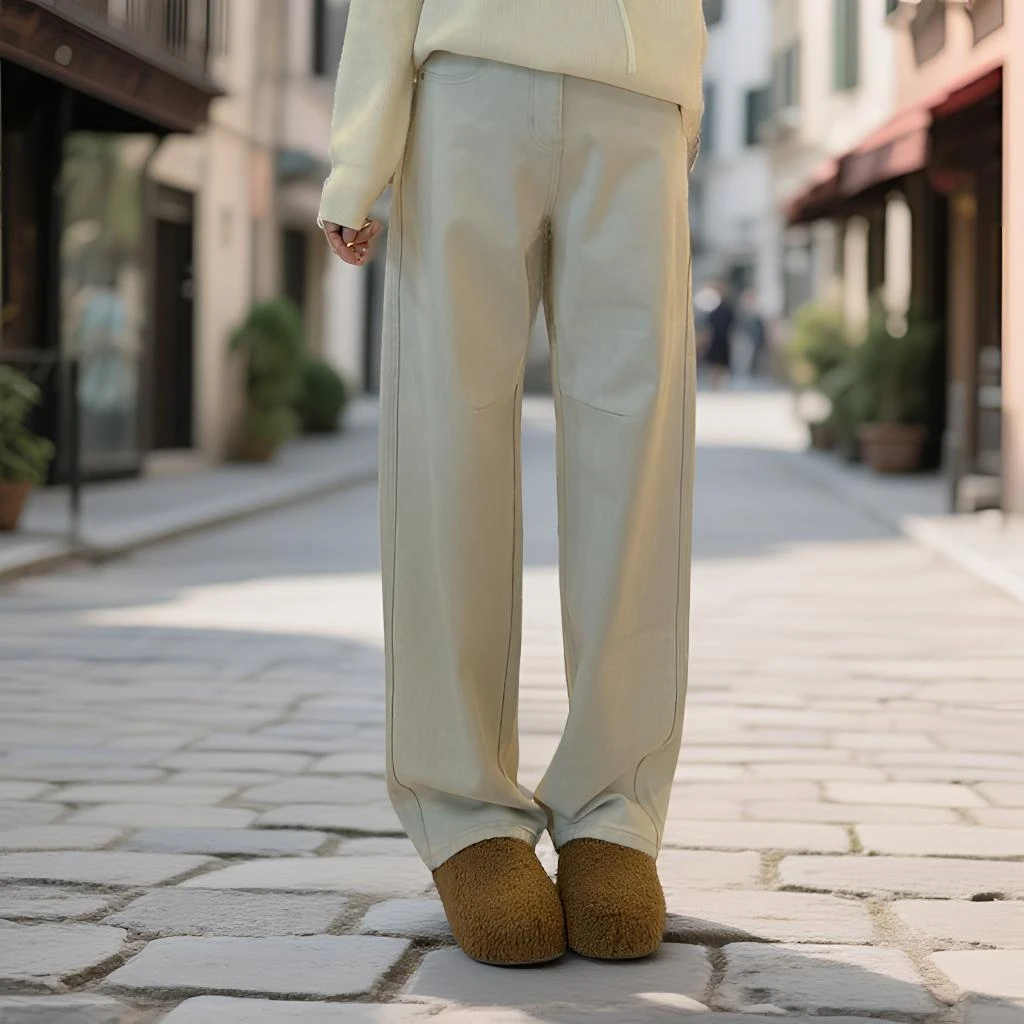 宿慕SUMU植绒弯刀牛仔裤显瘦裤子2025冬季新款百搭牛仔长裤32996