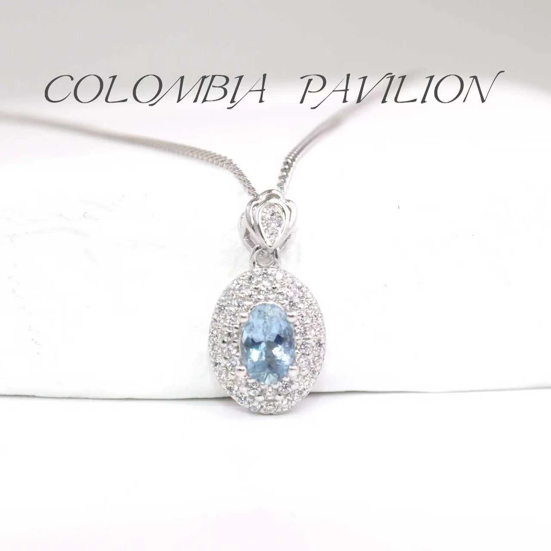 3315-S925银-超圣-天然海蓝宝吊坠-戴妃款-4mm*6mm