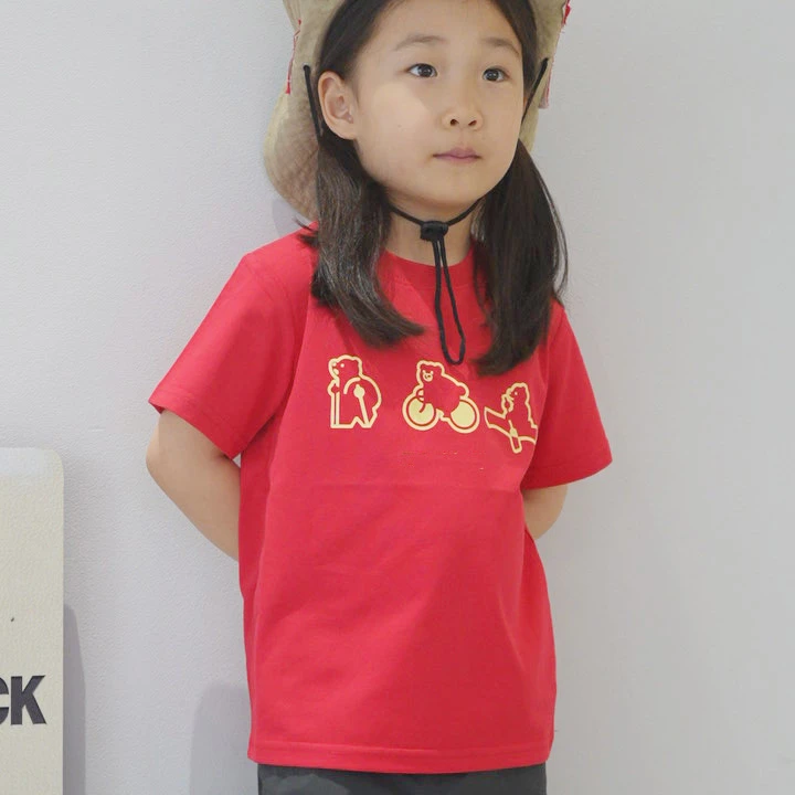 AA 【断码】清清清 25年新款男女同款山系短袖T恤红色三项小熊款