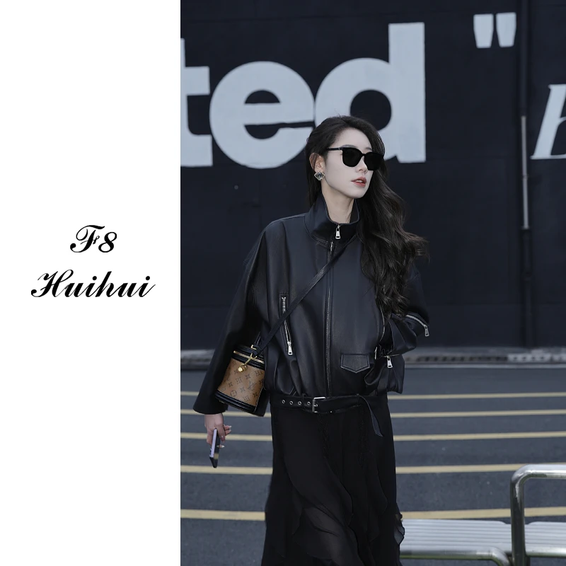 【F8】“里约日落” 意大利进口轻软超薄绵羊皮 机车款春款外套 24038