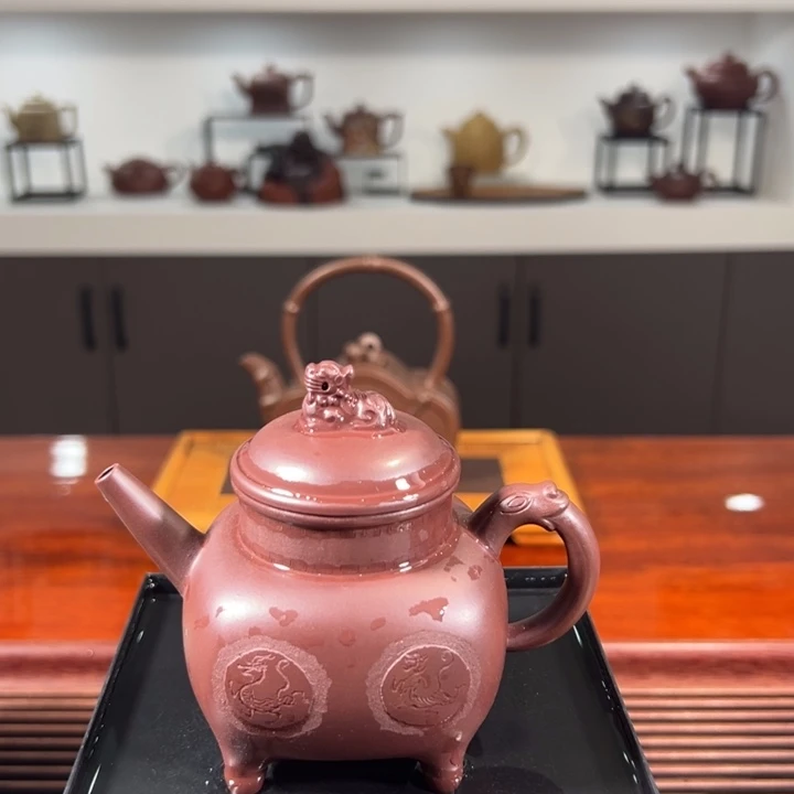 茶壶紫砂四方龙樽紫泥