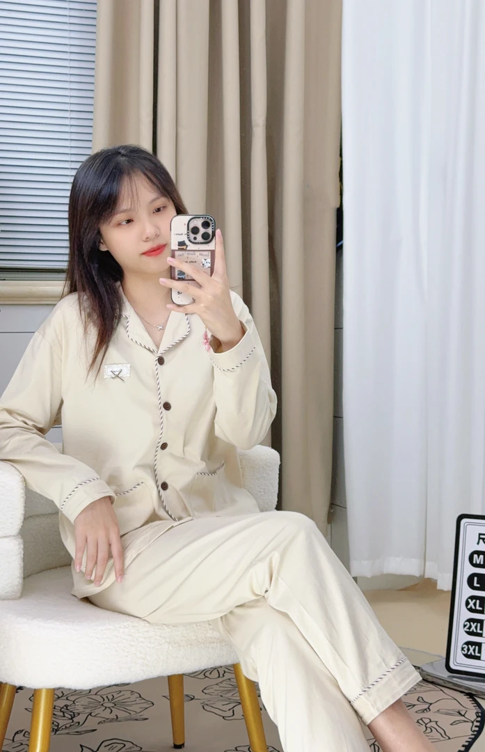 【布蕾奶盖】秋冬开衫新款睡衣家居服长裤翻领开扣女士春秋