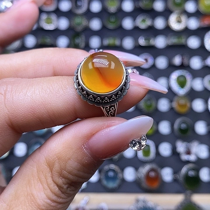 岫玉戒指银S925镶嵌?****?