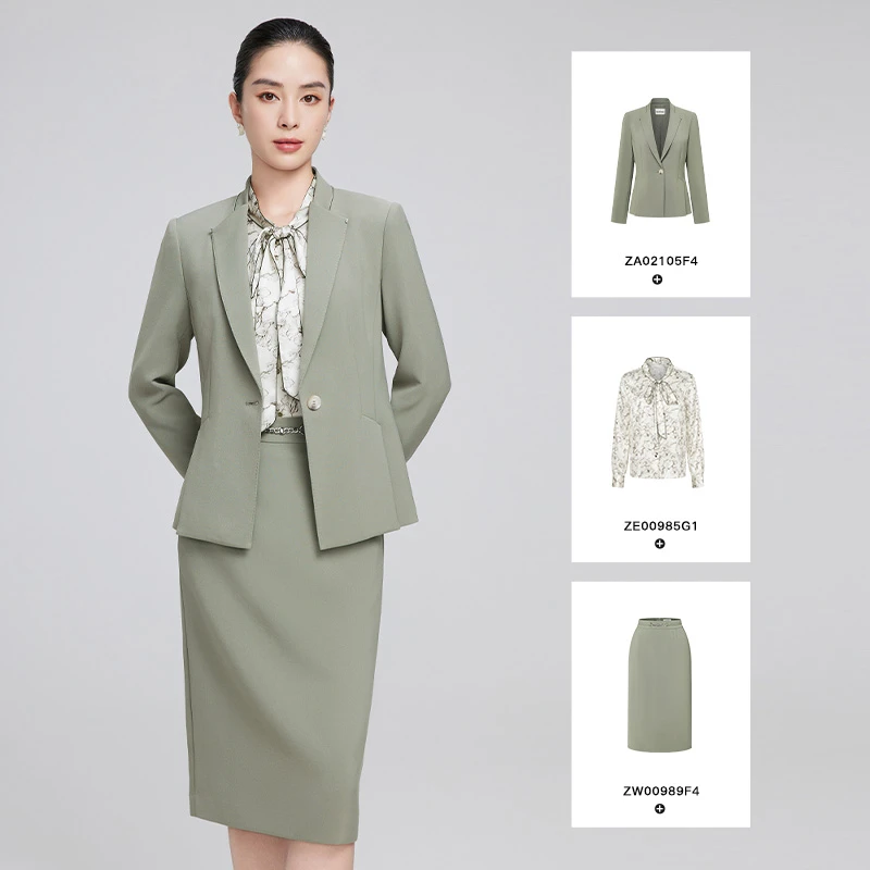 赢智尚2025春季新款绿色显瘦短款西装三件套女气质通勤ZD-ZA02105