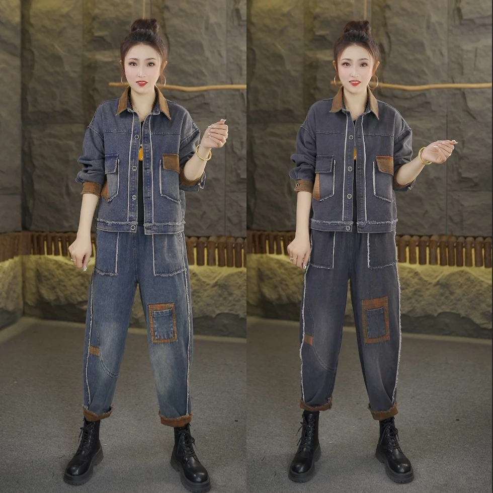 2025春季新款上新时尚休闲洋气水洗显瘦牛仔外套裤子套装2561