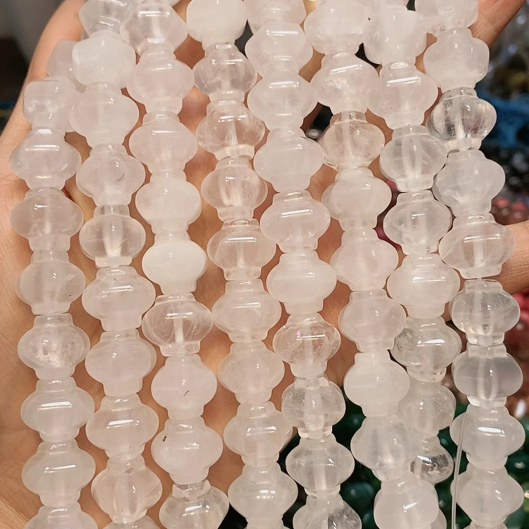 玛瑙/玉髓散珠天然白水晶灯笼雕刻14mm一条