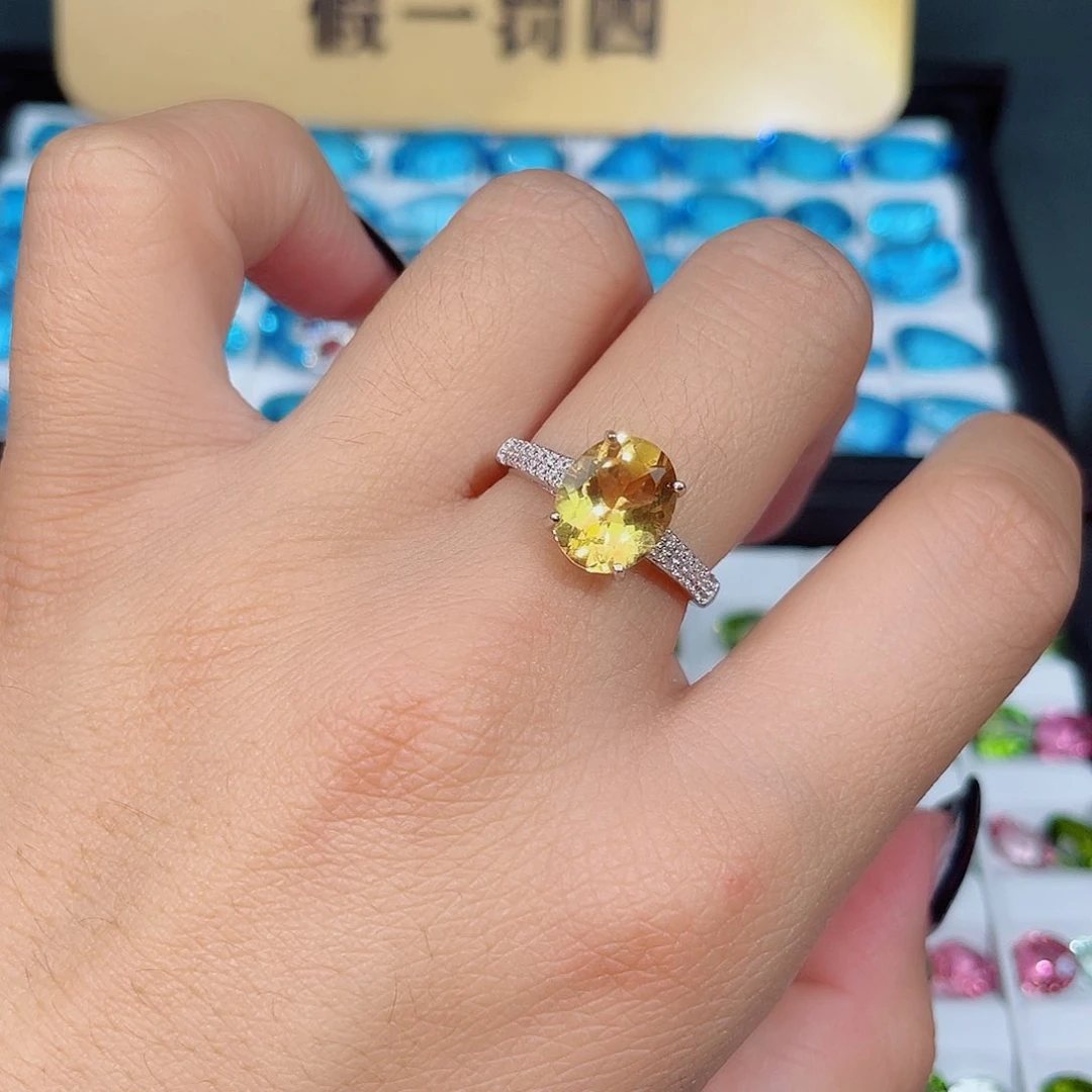 黄晶戒指银S925镶嵌黄水晶戒指