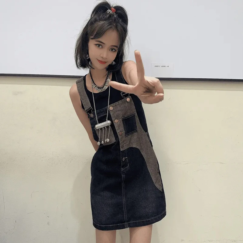高含棉时尚拼接牛仔背带裙女2025年夏季新款韩版小个子时髦裙子潮