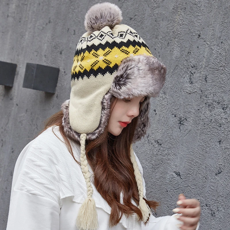 新款雷锋帽子女显脸小秋冬天韩板百搭加厚保暖骑车护耳毛线帽滑雪