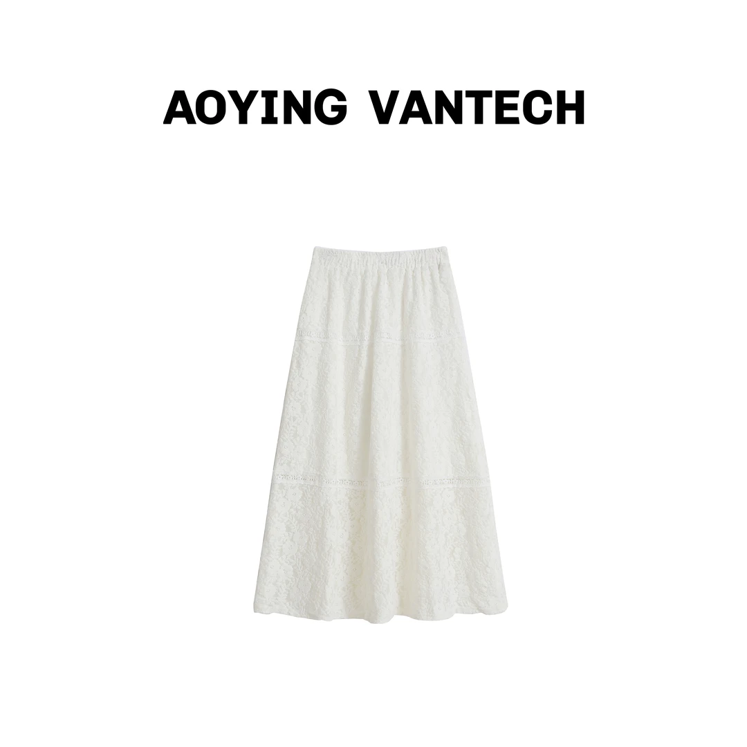 AOYING VANTECH【香榭丽】玫瑰蕾丝松紧腰半身裙