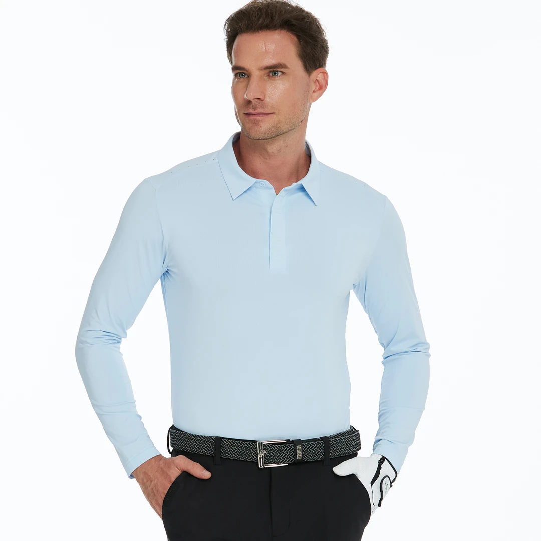 秋季高尔夫服装男薄款翻领长袖T恤弹力速干运动上衣男球服polo衫