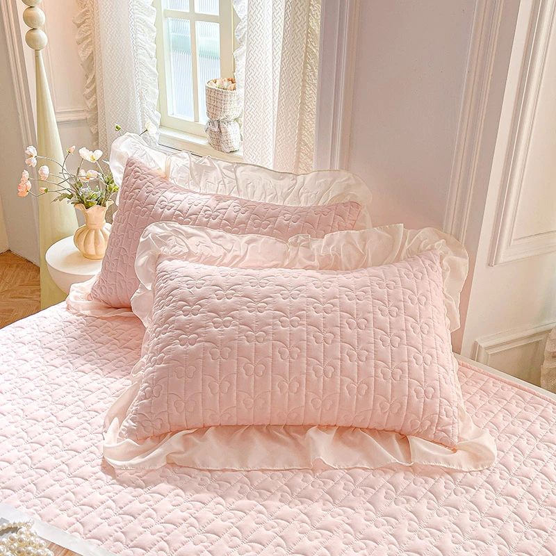 公主风蕾丝花边夹棉单枕套四季家用套枕加厚纯色韩版荷叶边简约