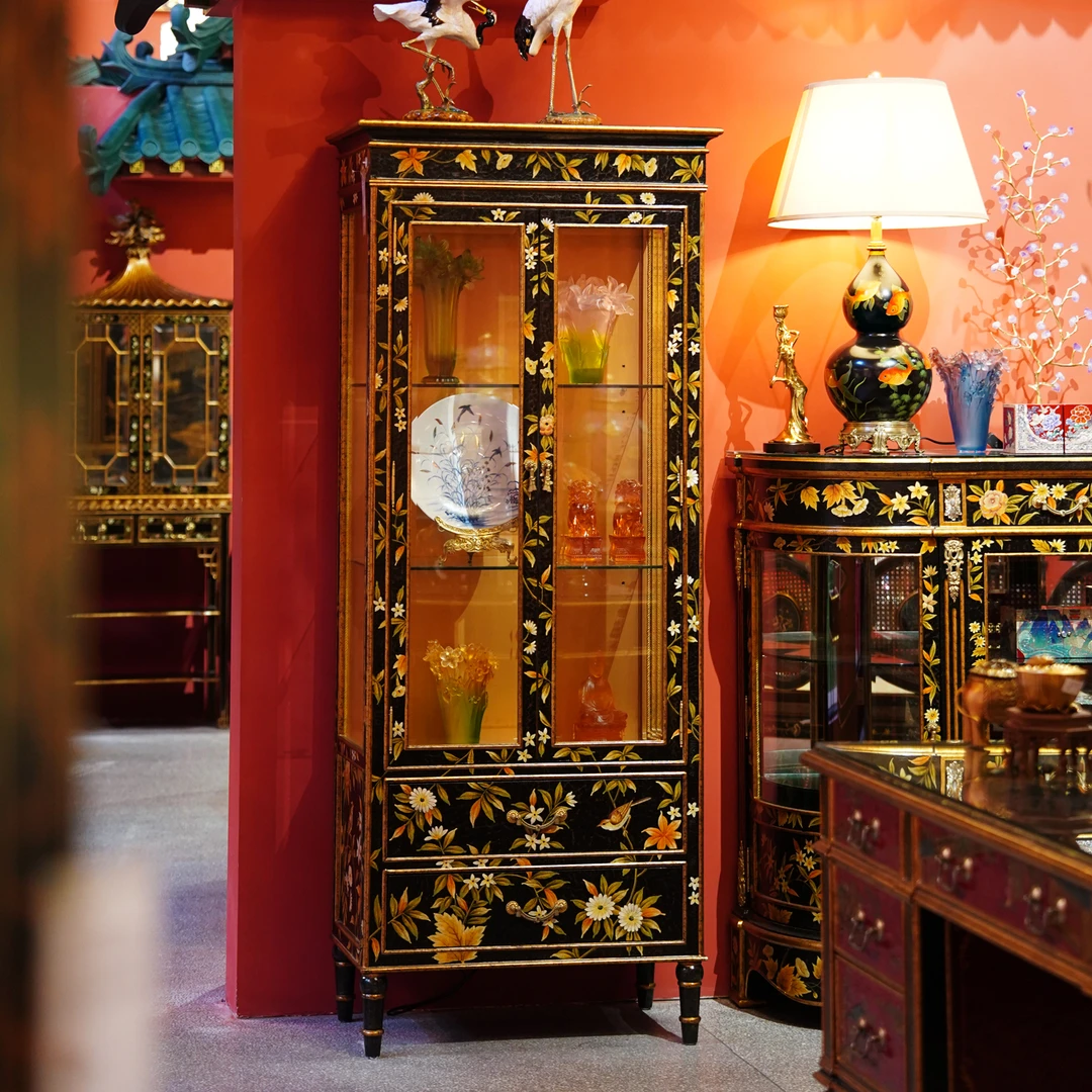 【本尼家】YS56法式中国风彩绘画花装饰双门酒柜78*45*190cm