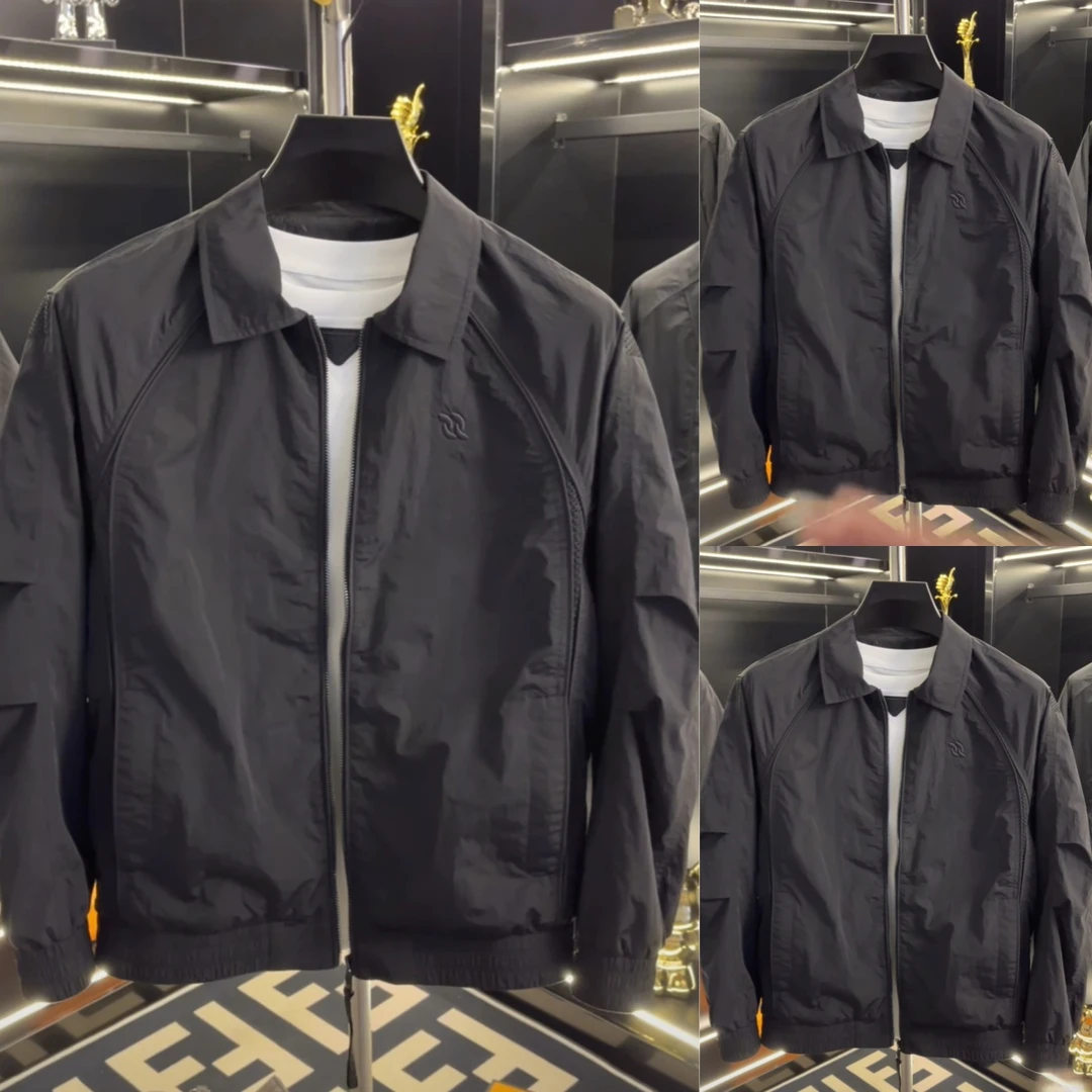 【直播推荐】春秋新款简约纯色夹克外套男休闲百搭翻领户外时尚外