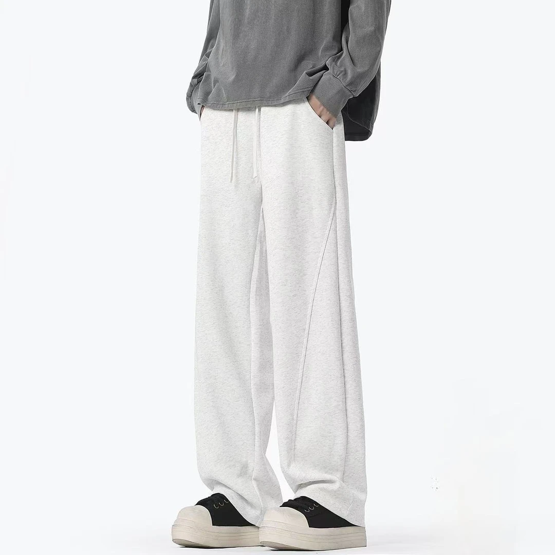 弯刀裤重磅美式高街弯刀裤男女春秋潮牌直筒阔腿运动复古灰色卫裤