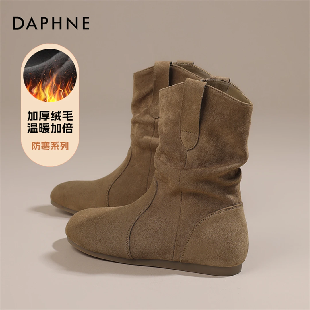 达芙妮美拉德靴子勃肯短靴女2025冬季加绒棕色巨好看堆堆靴马丁靴